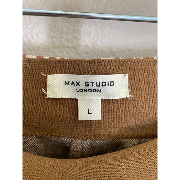 Max Studio London Womens Wide-Leg Geometric Pants L Polyester/Rayon Blend Tan - Picture 4 of 8